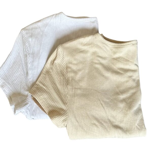 No Boundaries Crop Tops Lot of 2 Ribbed Stretch Black & White, Beige & Cream XS - Picture 2 of 6